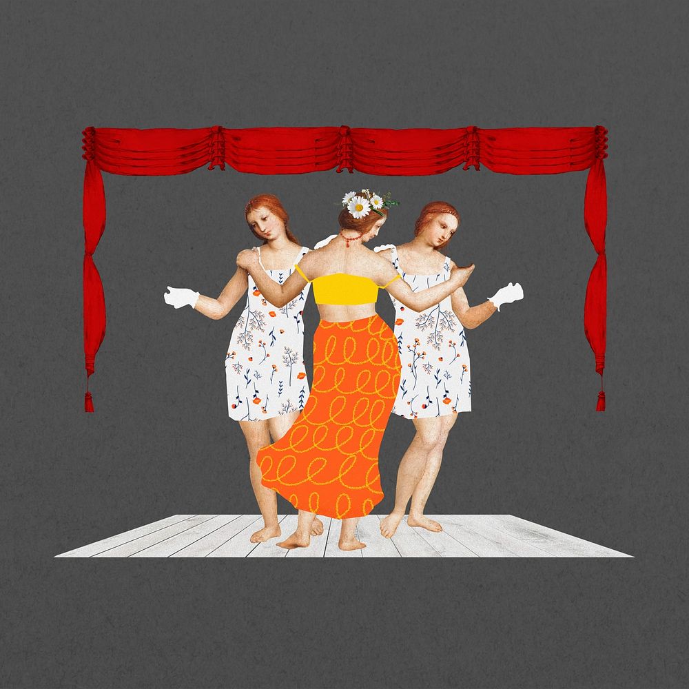Raphael's Three Graces, musical theatre collage, remixed by rawpixel