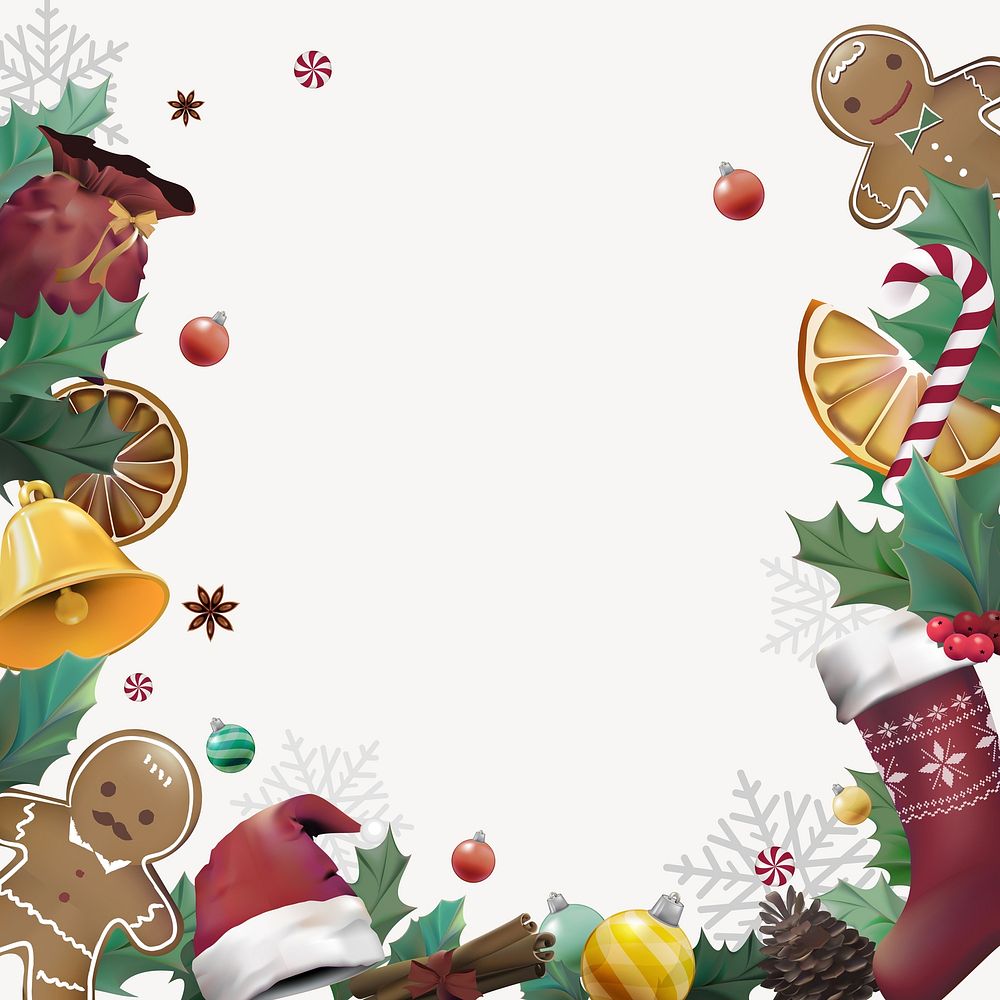 Festive Christmas border, beige background vector