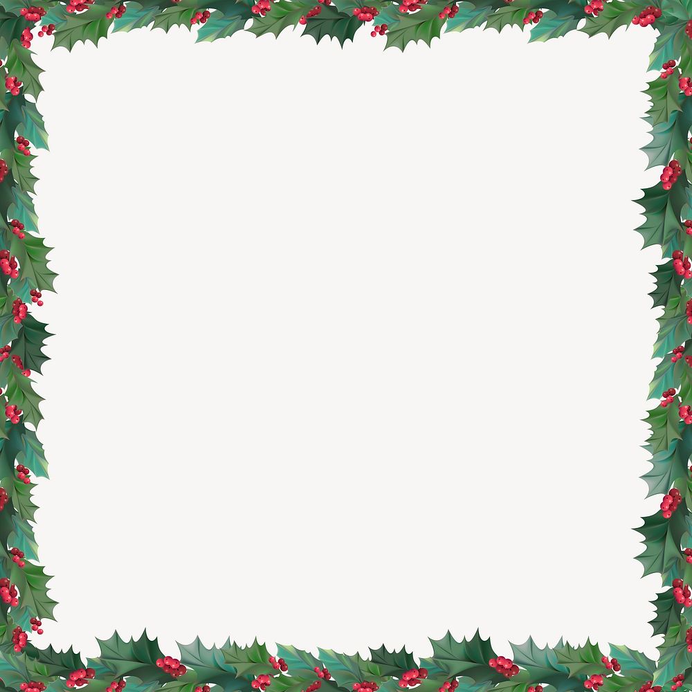 Christmas background, festive holly berry frame clipart vector