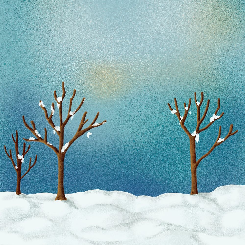 Winter leafless trees background, nature illustration psd