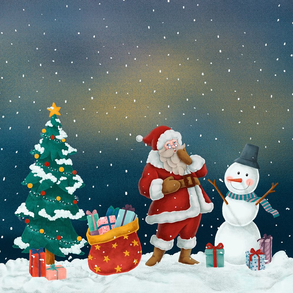 Festive Christmas celebration background, Santa, snowman illustration psd
