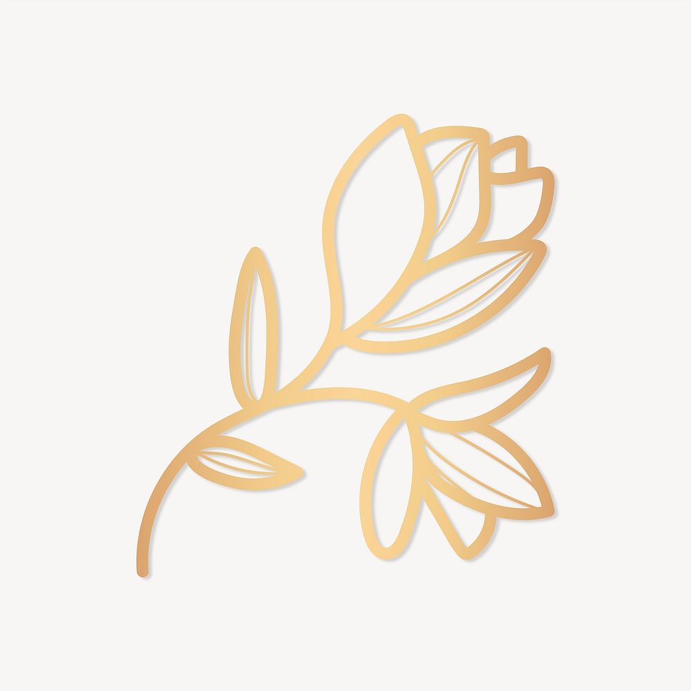 Golden flower collage element vector