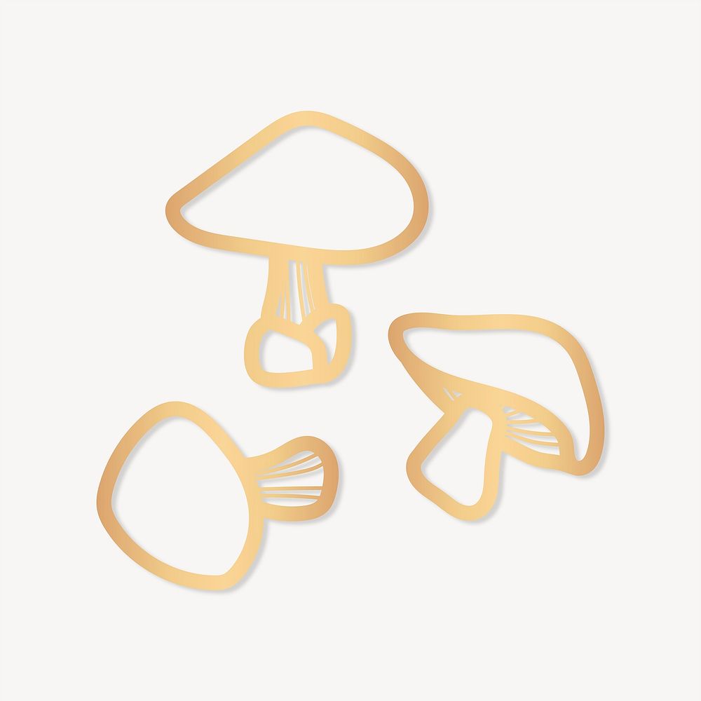 Golden mushroom collage element vector