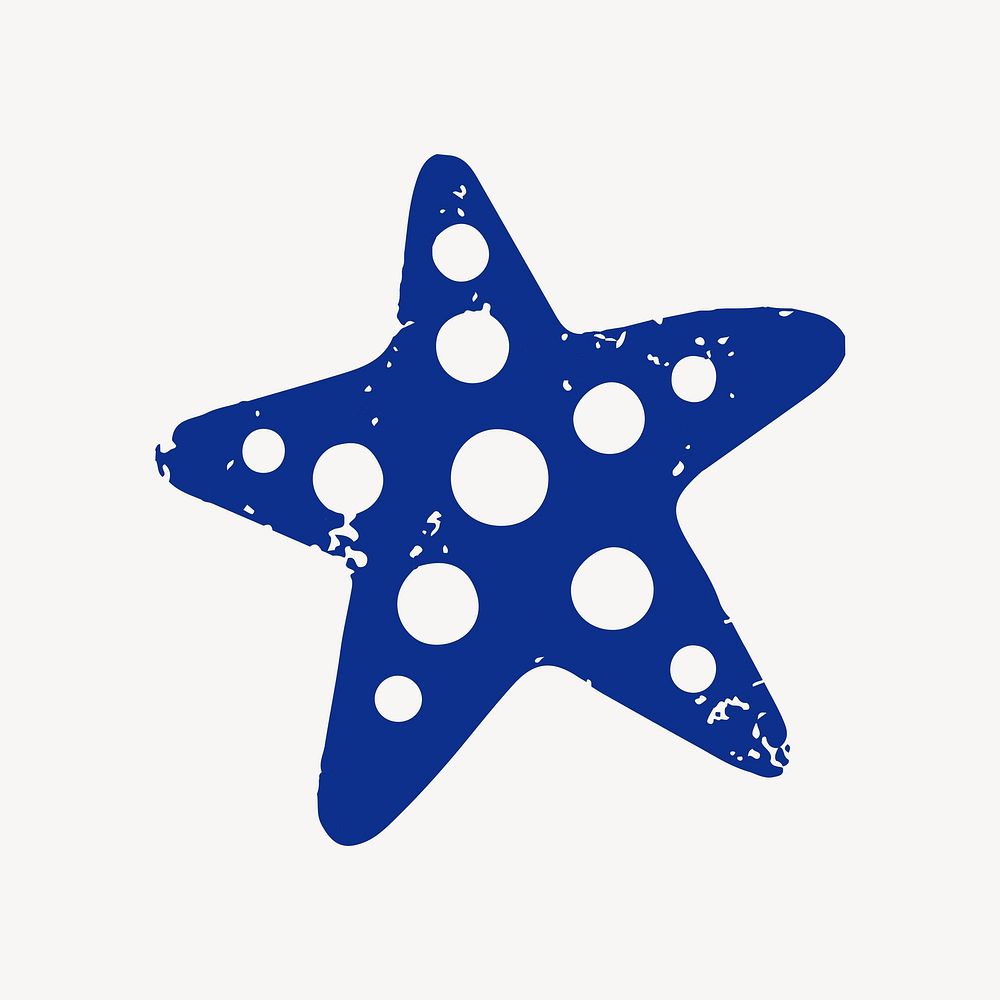 Blue starfish doodle collage element vector