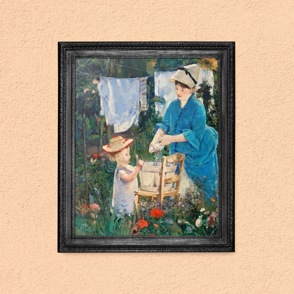Antique picture frame mockup psd, Laundry by Edouard Manet remixed by rawpixel