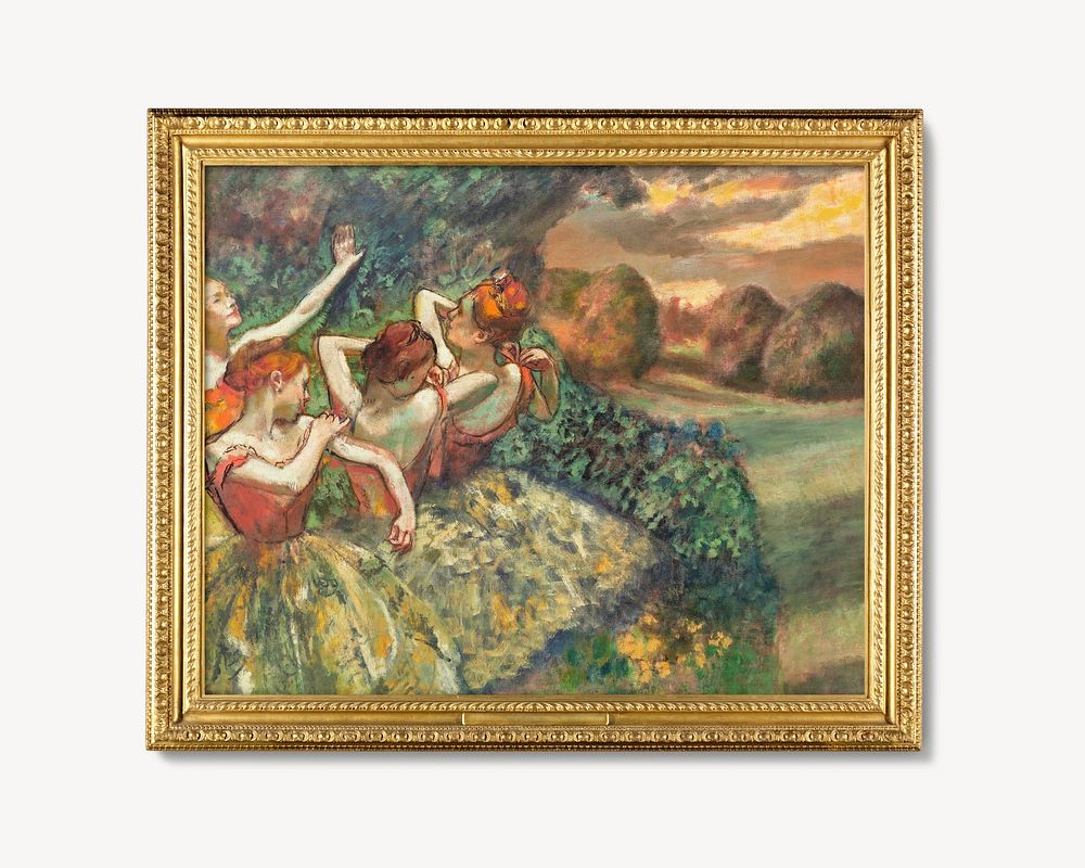 Vintage gold frame mockup psd, Four Dancers' Edgar Degas remixed by rawpixel