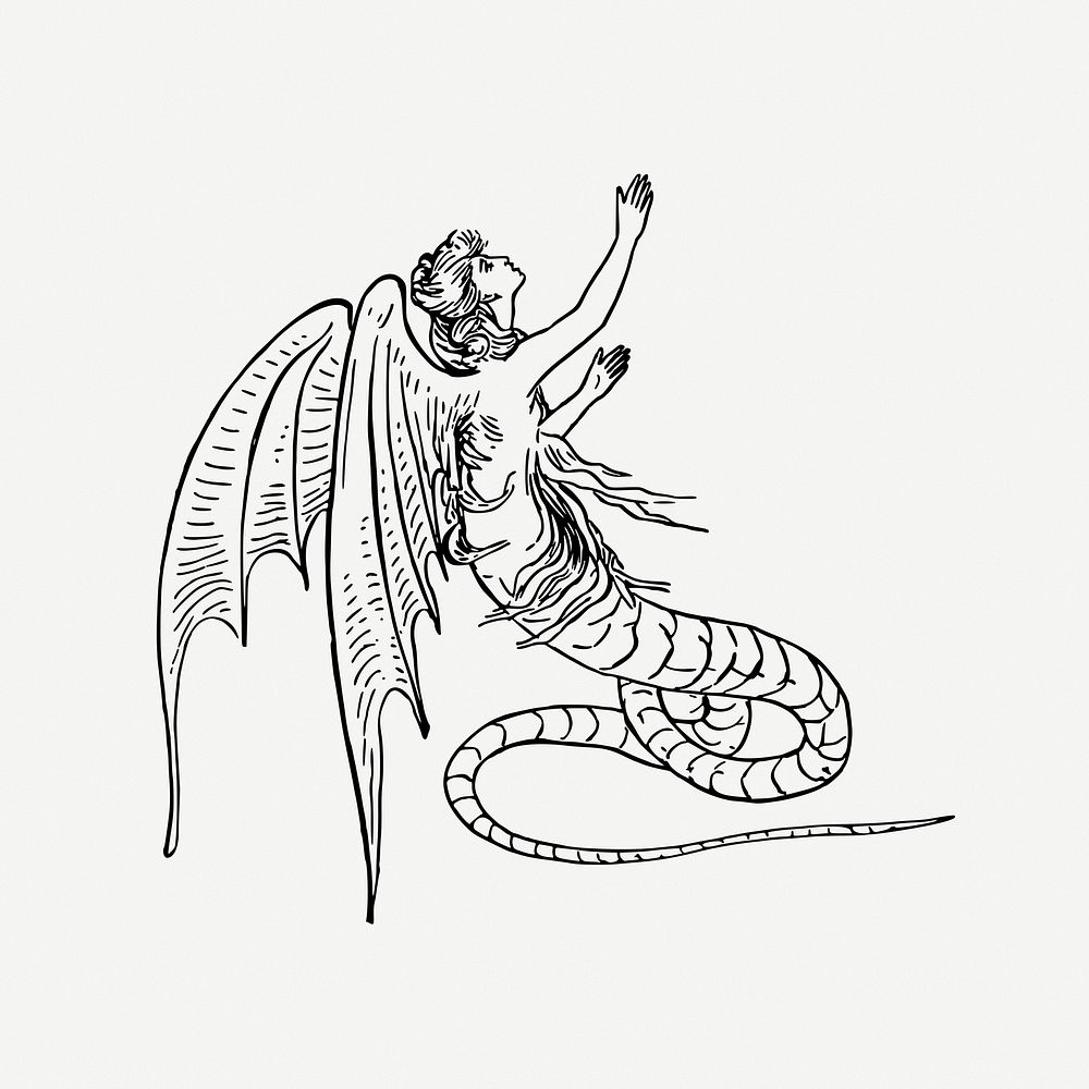 Dragon lady clipart, illustration psd. Free public domain CC0 image.