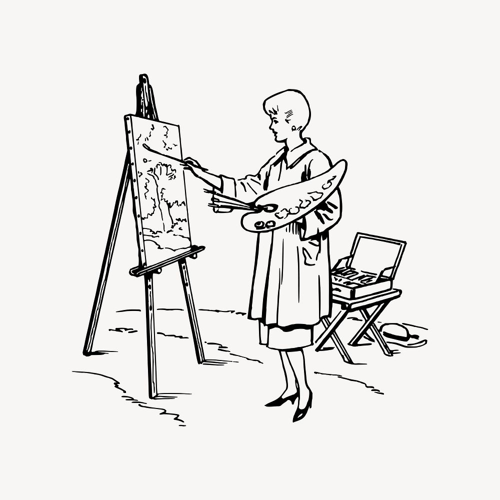 Woman painting clipart, illustration vector. Free public domain CC0 image.