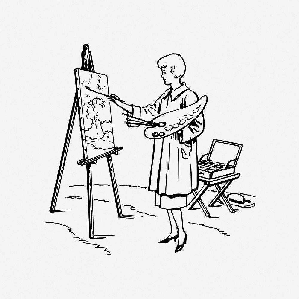 Woman painting clipart, illustration psd. Free public domain CC0 image.