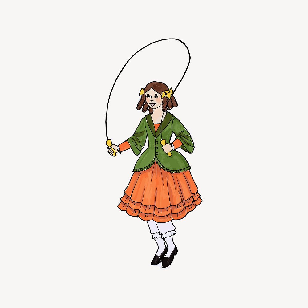 Skipping rope girl clipart, illustration. Free public domain CC0 image.