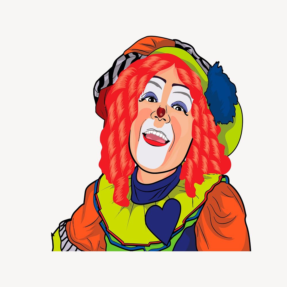 Female clown clipart, illustration. Free public domain CC0 image.