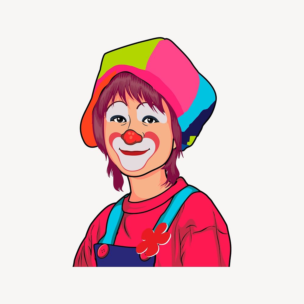 Female clown clipart, illustration. Free public domain CC0 image.