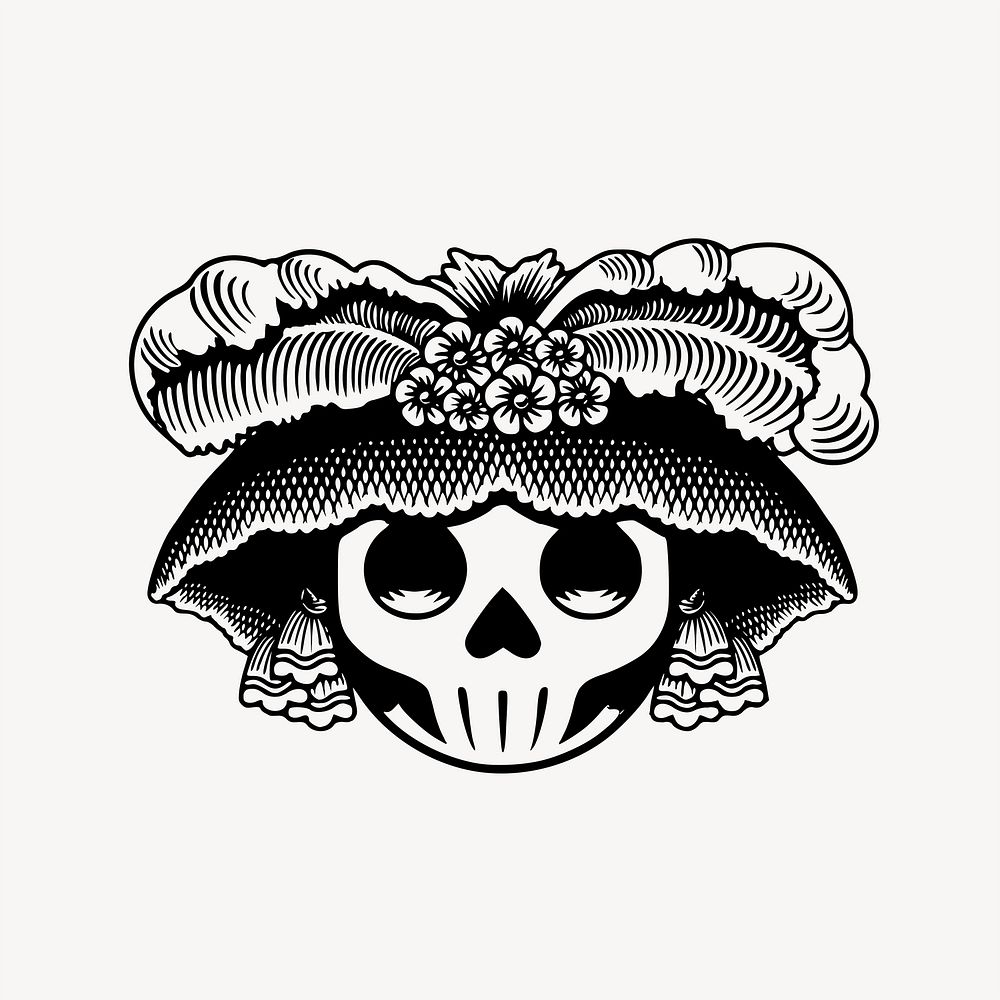Mexican skull clipart, illustration vector. Free public domain CC0 image.