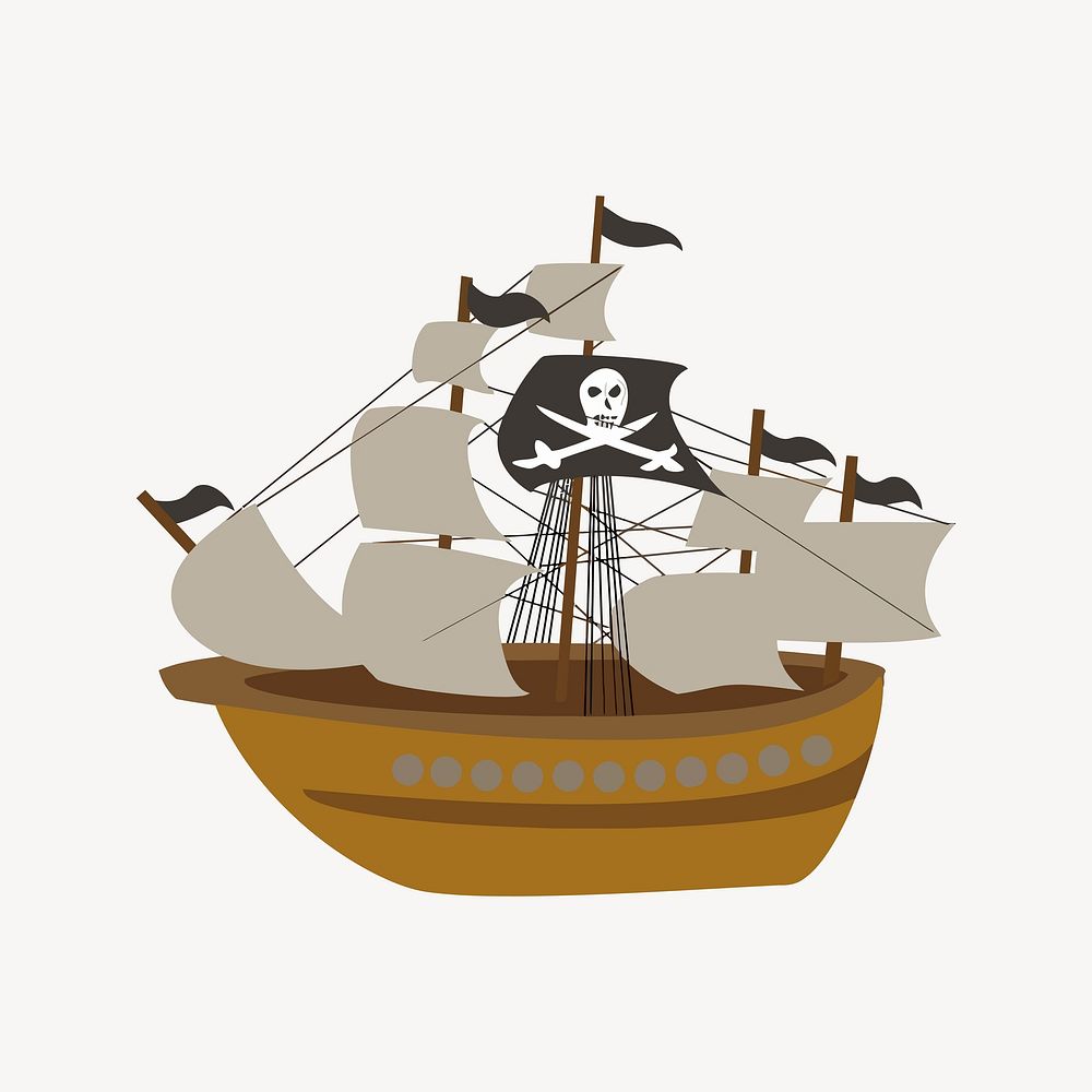 Pirate ship clipart, illustration vector. Free public domain CC0 image.