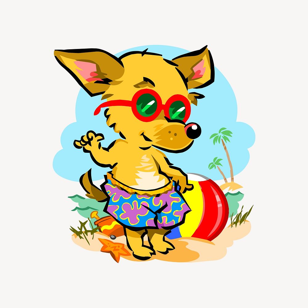 Summer puppy clip art vector. Free public domain CC0 image.