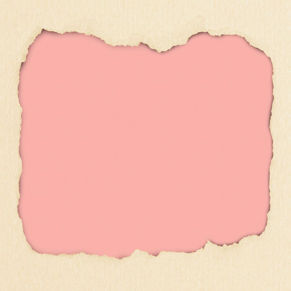 Beige ripped paper frame background, pink design psd