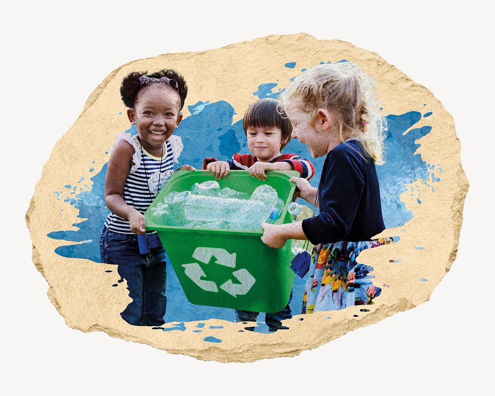Group of kids school volunteer charity environment collage element psd