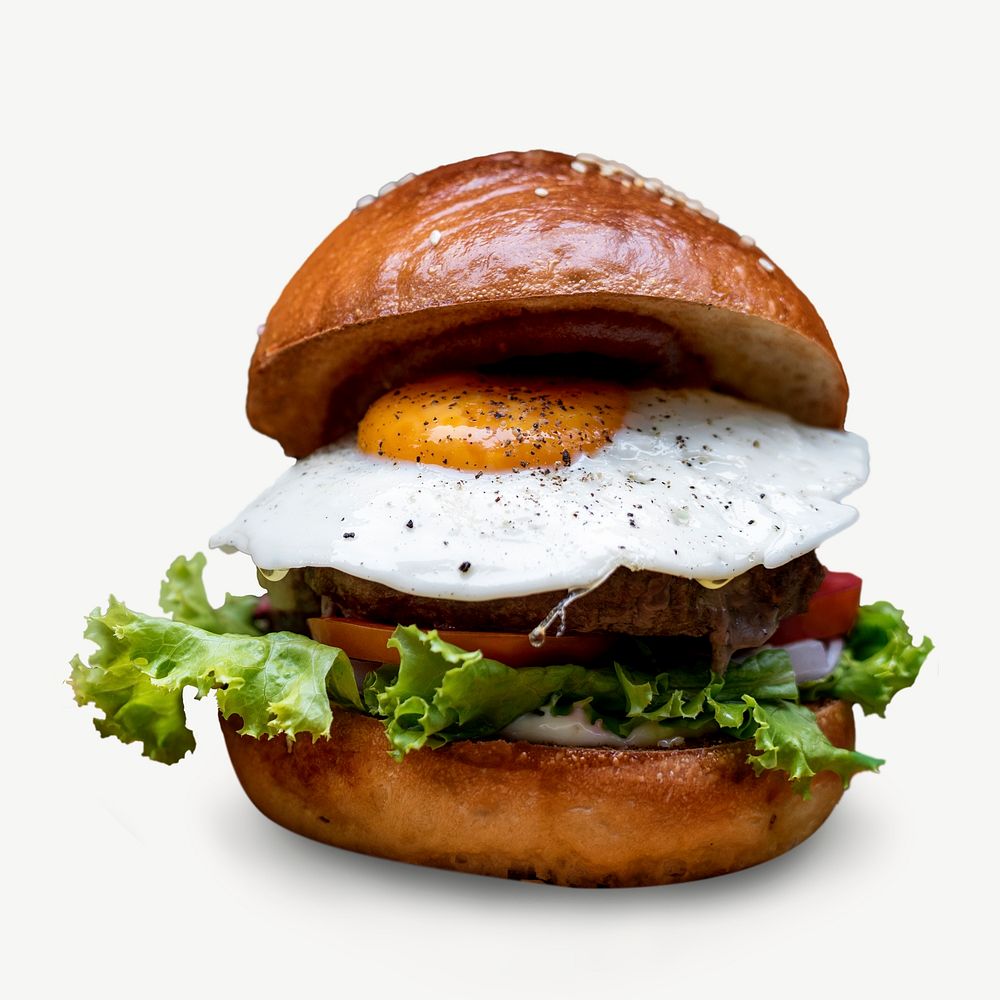 Fried-egg burger collage element psd
