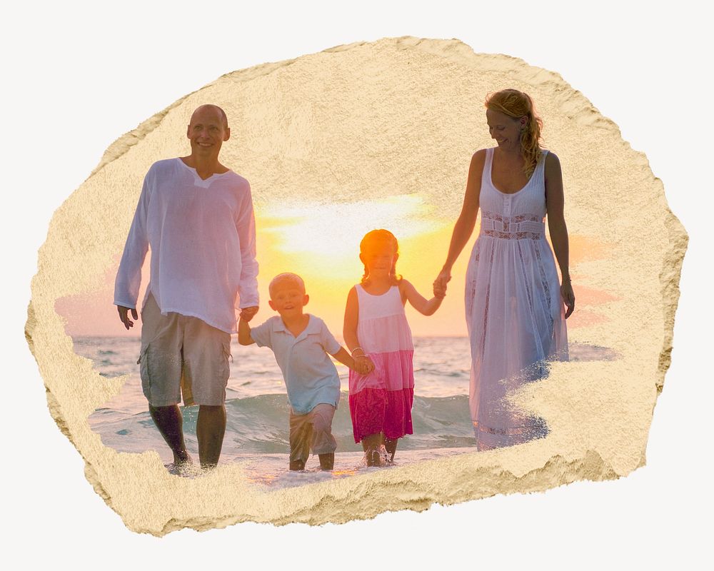 A Caucasian family is enjoying summer vacation collage element psd