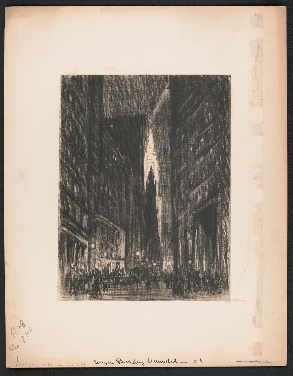 Singer Building illuminated (ca. 1909) drawing in high resolution by Joseph Pennell.