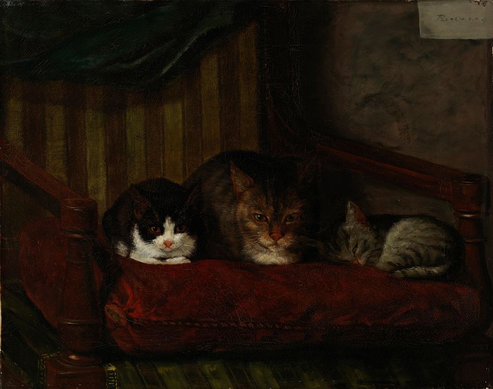 Cat with kittens, 1863, by Adolf von Becker