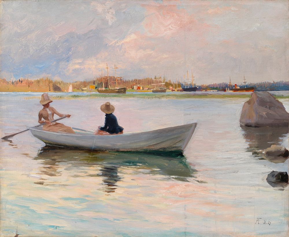 Girls in a rowing boat, 1886, by Albert Edelfelt