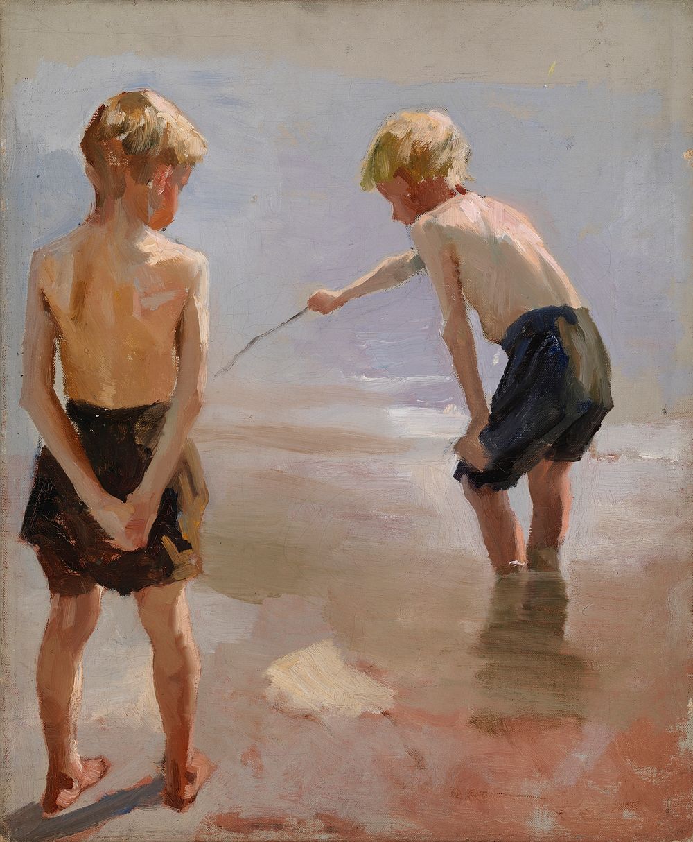 Boys playing on the shore, study, 1884, by Albert Edelfelt