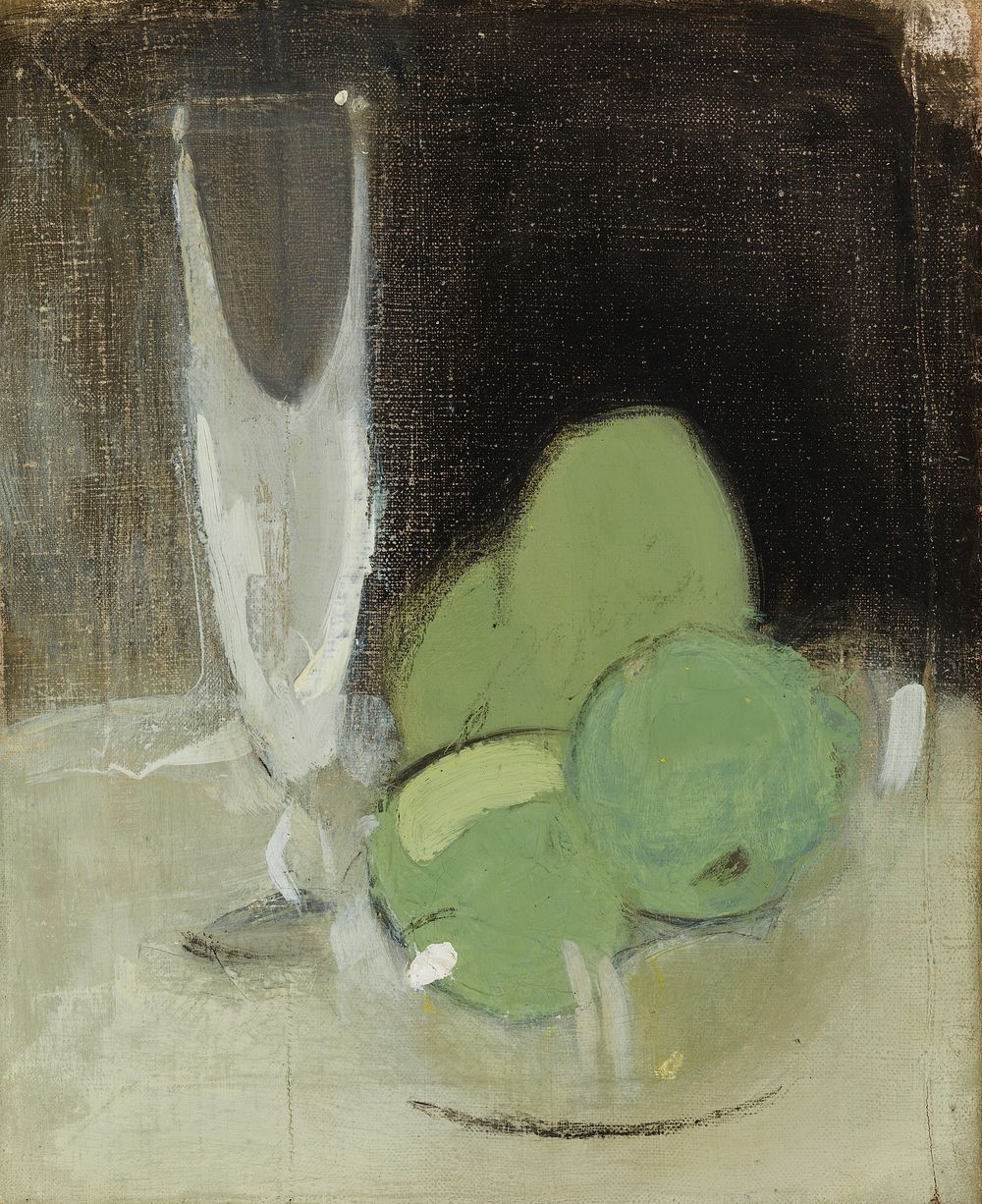 Green apples and champagne glass, 1934, Helene Schjerfbeck