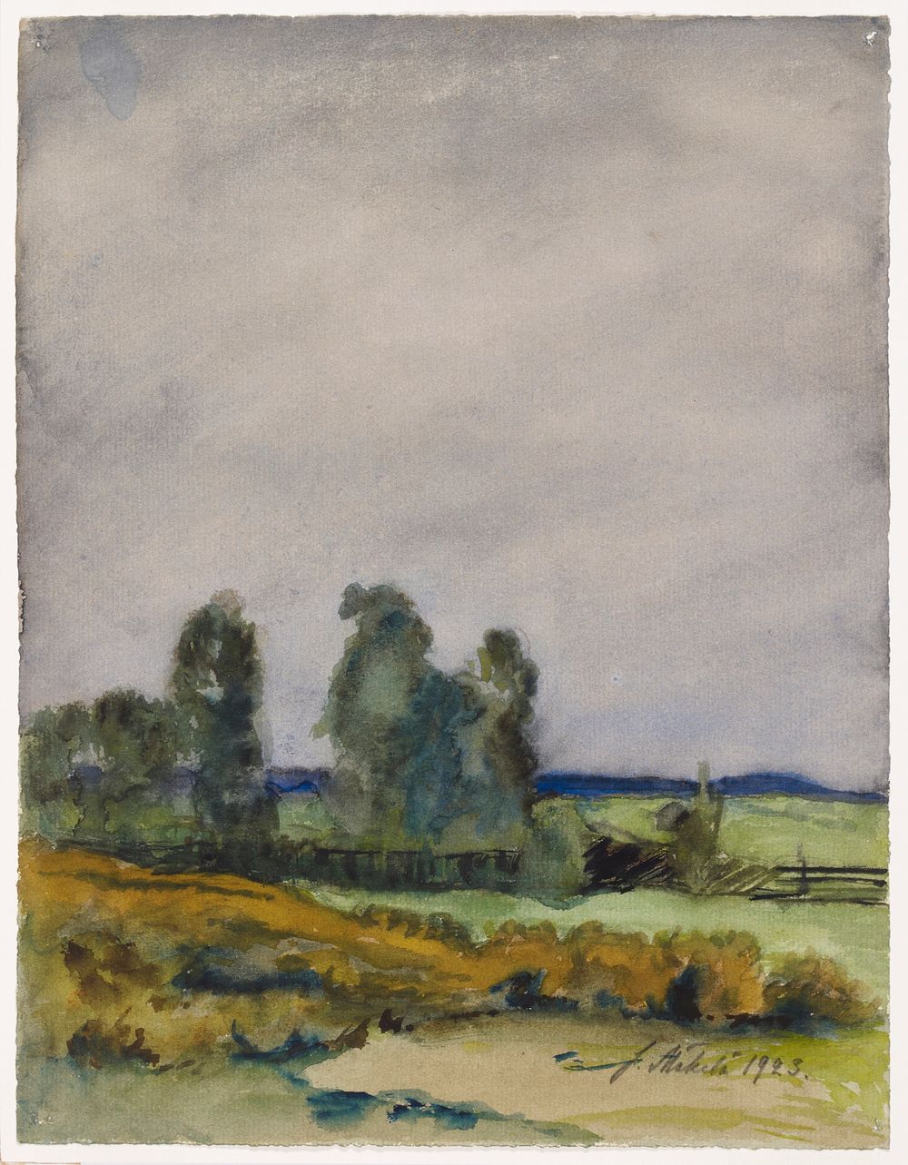 Lowland landscape (1923) oil painting by Juho Mäkelä.