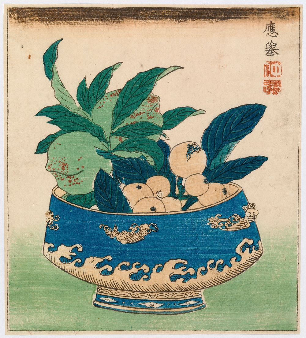 Persikka ja japaninmispeli. kacho-ga(kuvia kukista ja linnuista), 1800 - 1850, Tekijä Ei Tiedossa