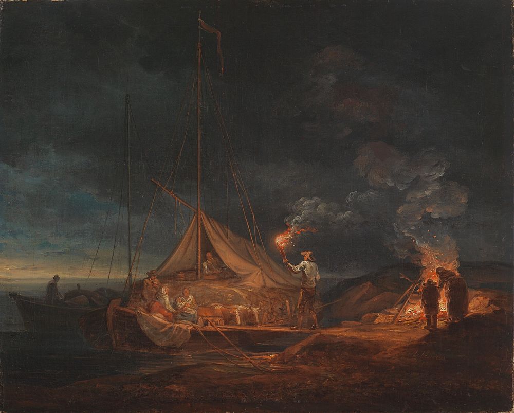 Saaristolaisia nuotiolla, 1813, by Alexander Lauréus