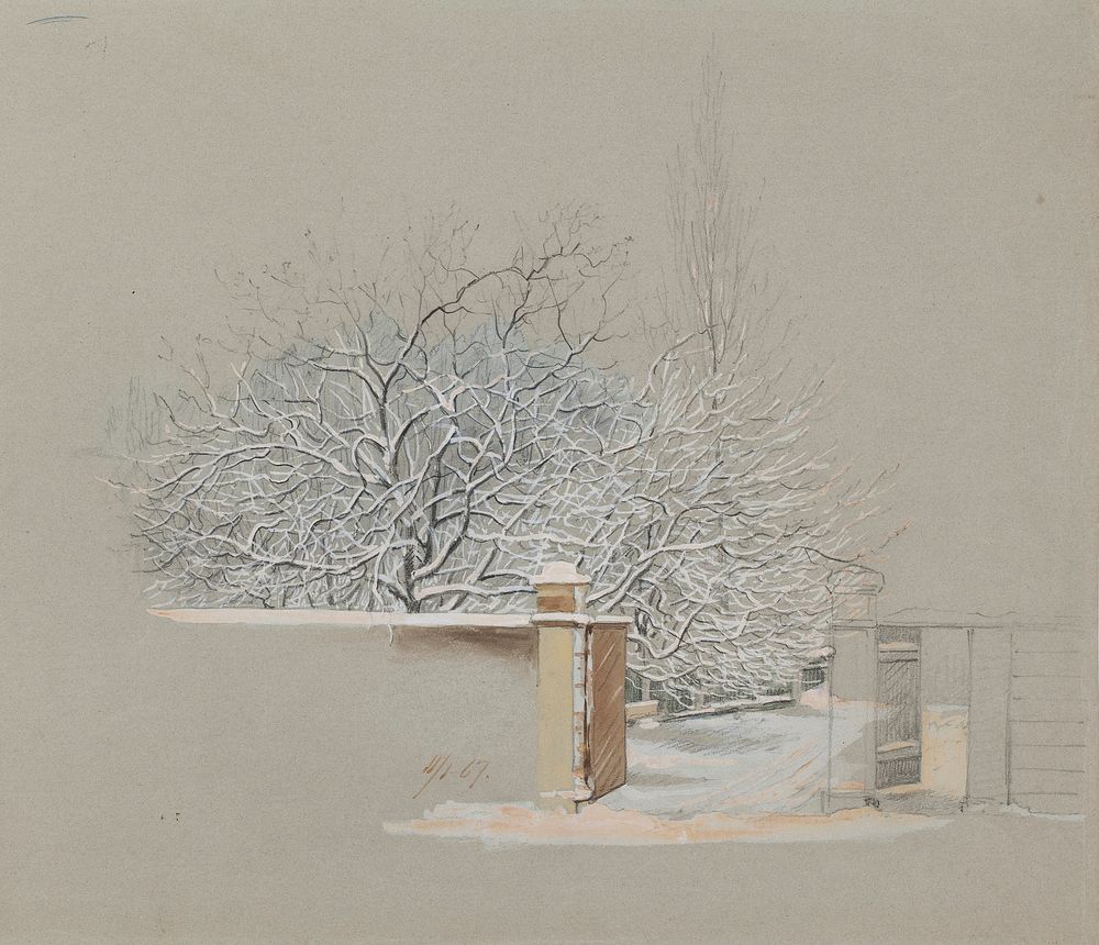 Snowy trees at annankatu 15, 1867, Magnus Von Wright
