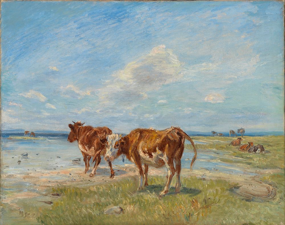 Lehmi&auml; rannalla, luonnos, Theodor Philipsen