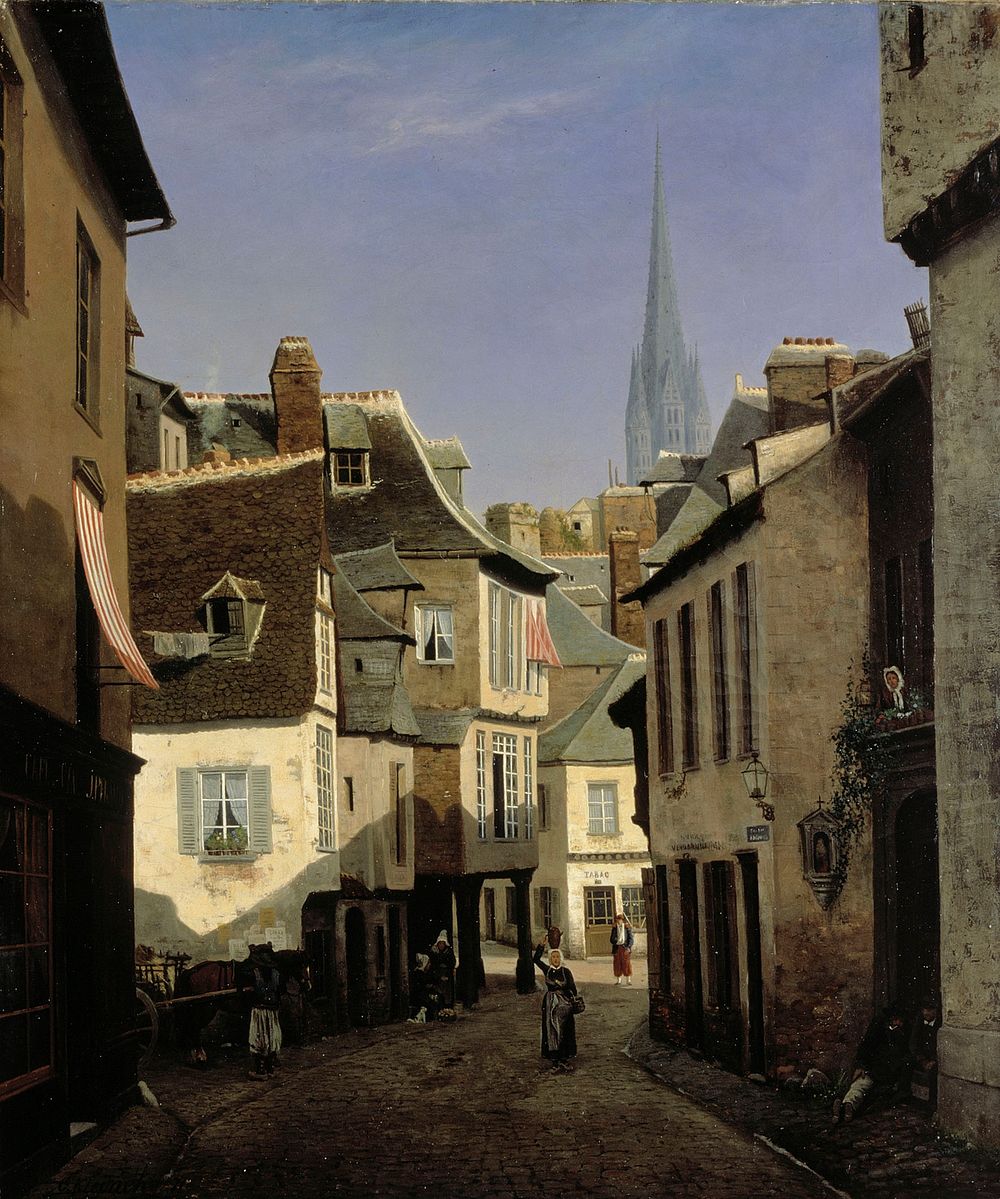 Street at quimper in brittany, 1871, Oscar Kleineh