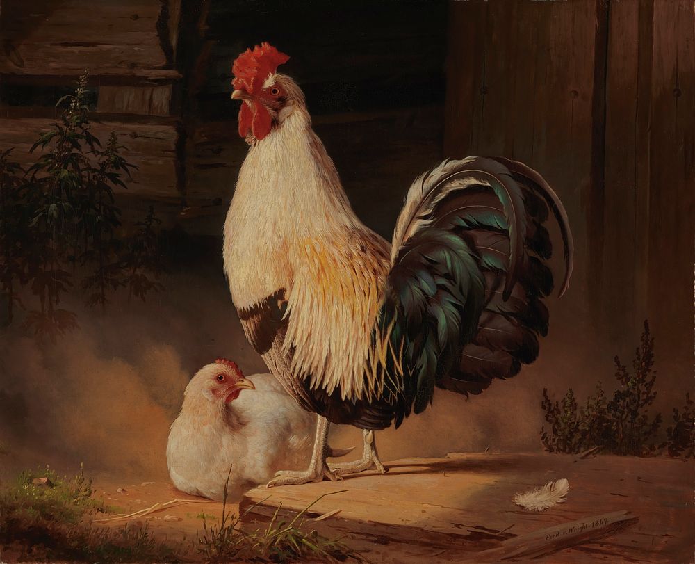Cock and hen, 1867, by Ferdinand von Wright