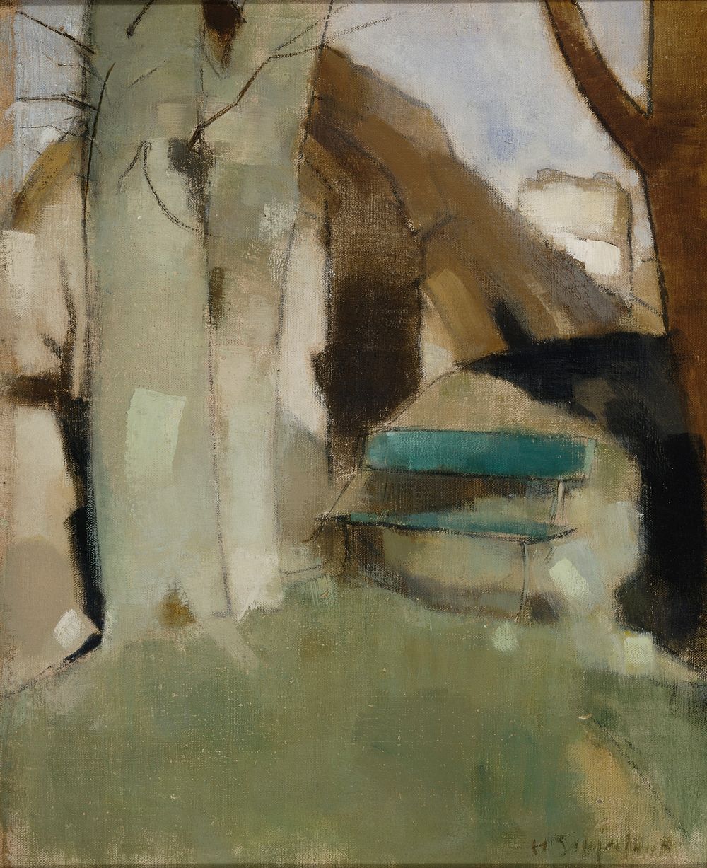 Shadow on the wall ii (green bench), 1928, Helene Schjerfbeck