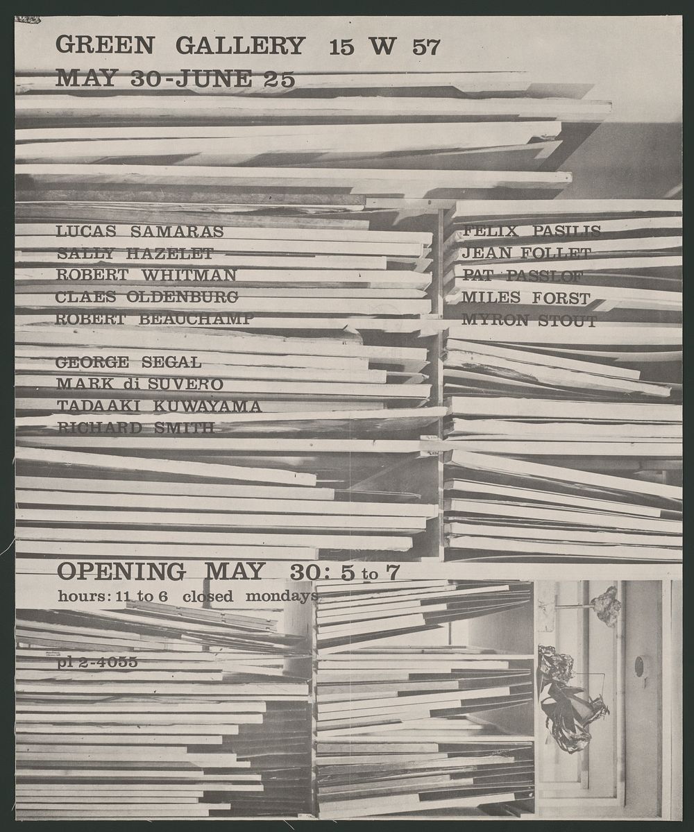 Green Gallery, 15 W 57, Lucas Samaras, Sally Hazelet, Robert Whitman poster. Original public domain image from Library of…