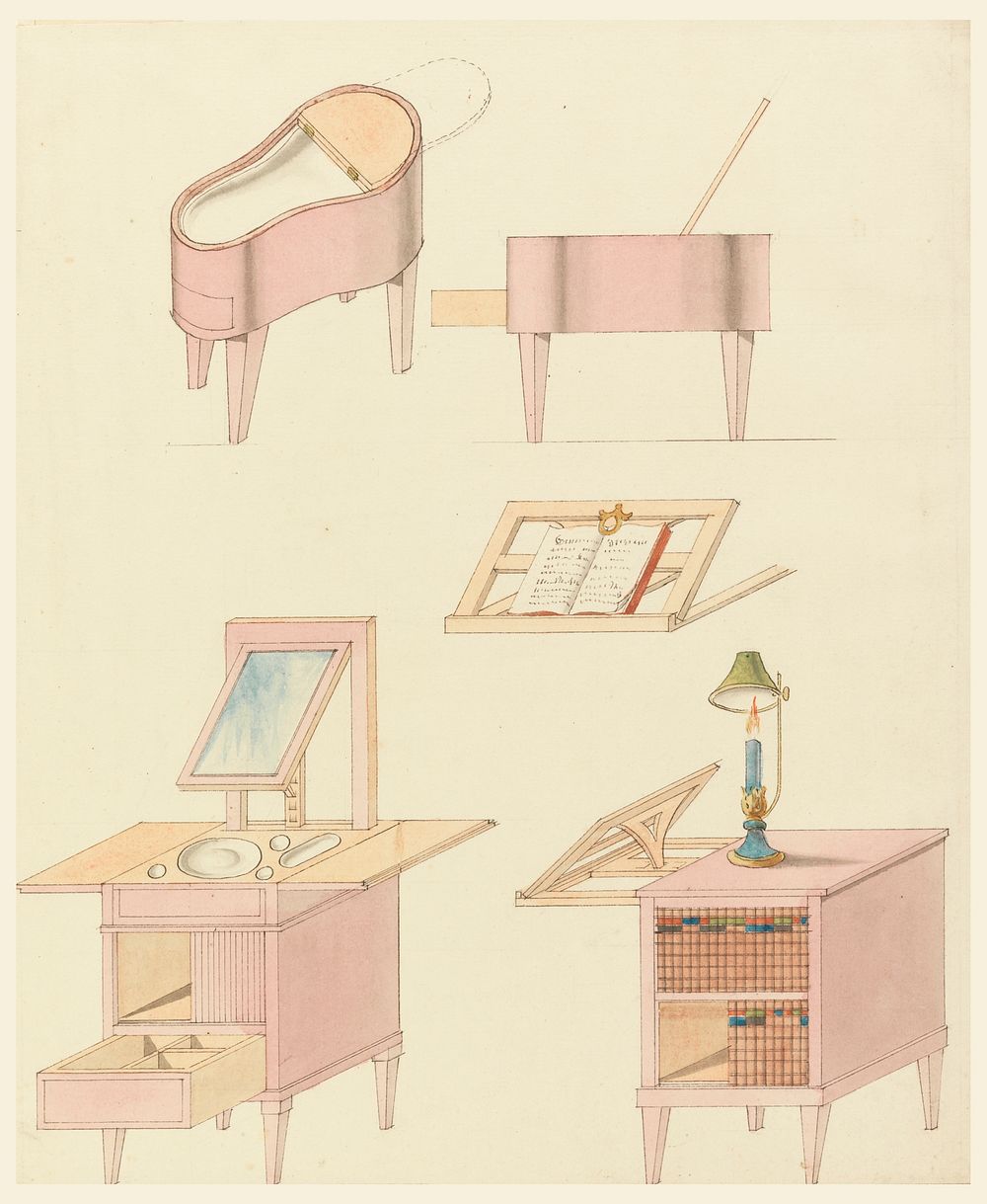 Designs for Mechanical Furniture: Bidet and Reading Washstand