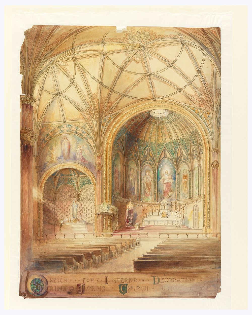 Rendering of Interior, St. John's Church, Utica, NY, Leon Dabo