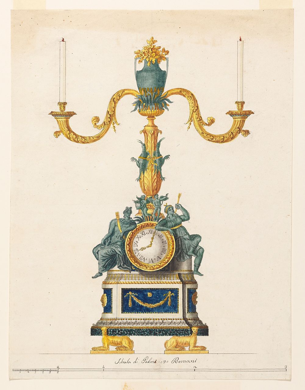 Design for a Candlestick with a Clock, Luigi Righetti