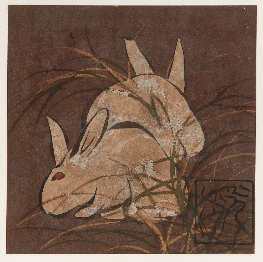 Rabbits and grasses, Honami Koetsu