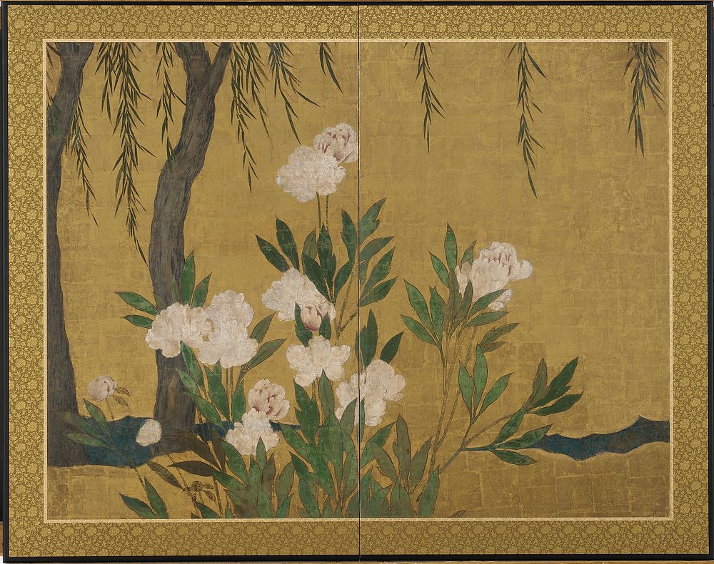 Peonies and willows, Hasegawa Tonin