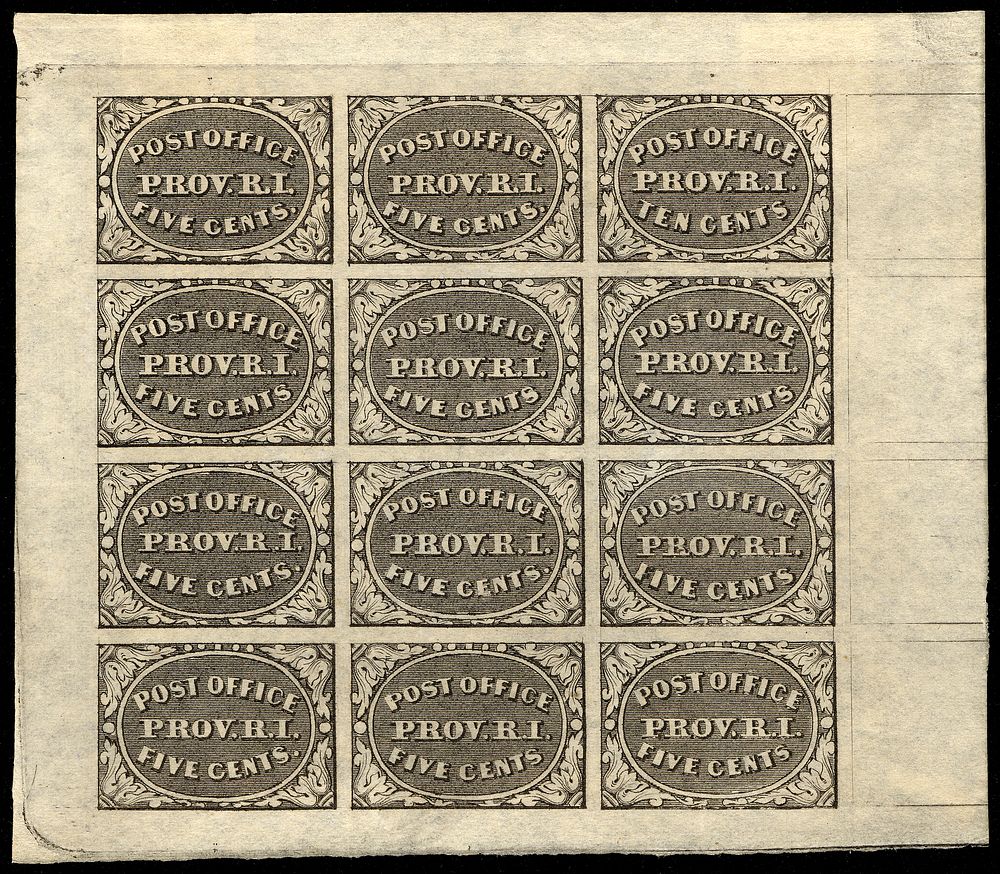 5c and 10c Providence, RI postmaster provisional sheet of twelve