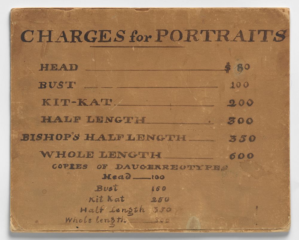 Thomas Sully's price list