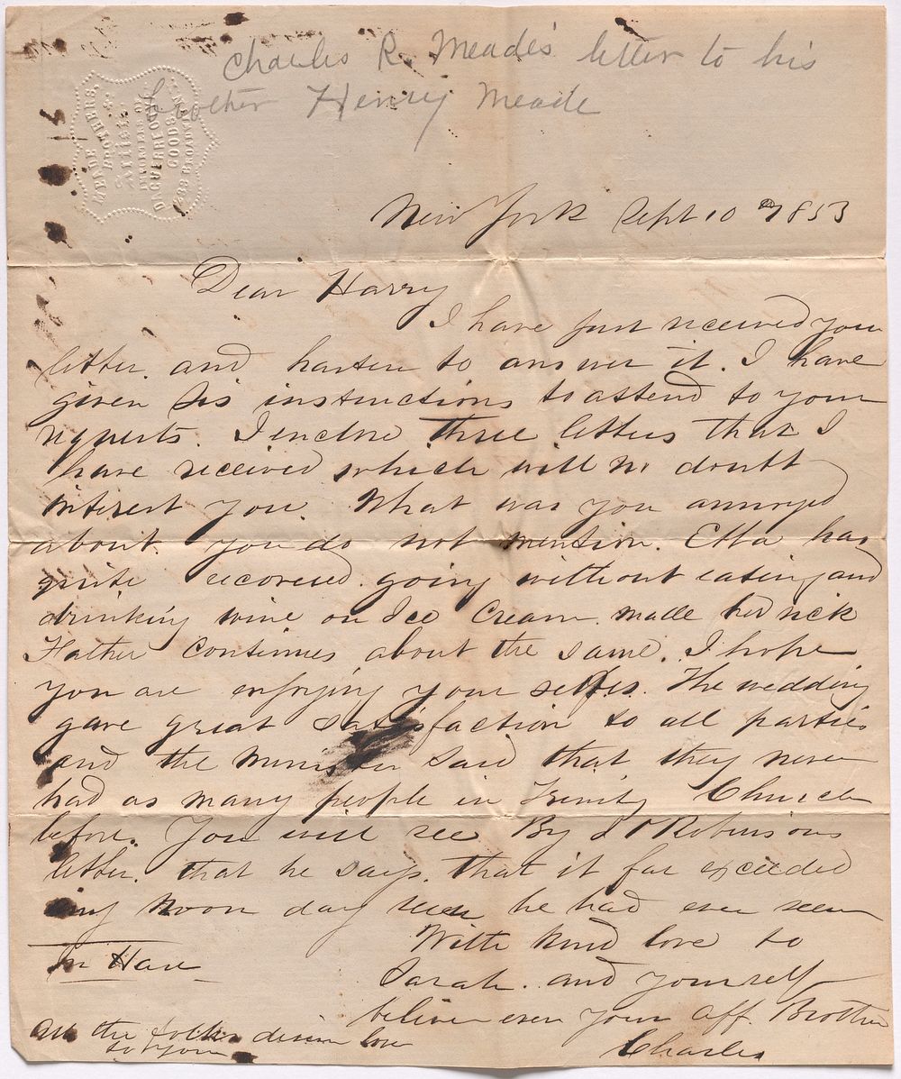 Letter to Henry Meade from Charles Richard Meade