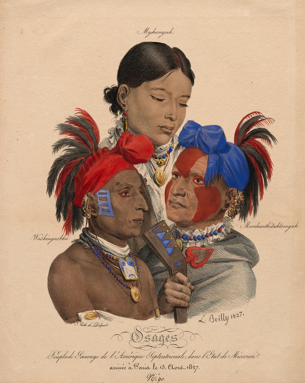 Osage Indians: Mohongo, Washingsabba (or Black Bird), and Big Soldier, Louis Leopold Boilly