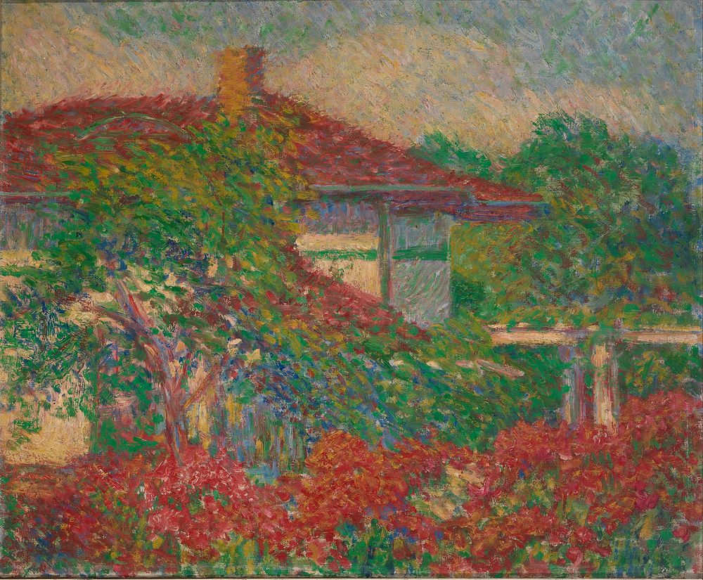 (Landscape with Red Roof Building) by Carl Newman