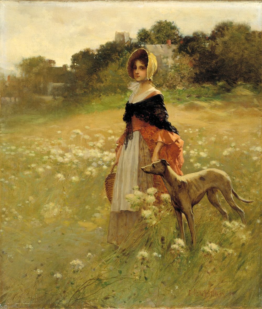 Young Girl and Dog, Percy Moran