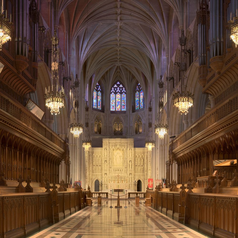 A 3x2 stitched and HDR tone mapped image of the sanctuary at the National Cathedral in Washington, D.C.