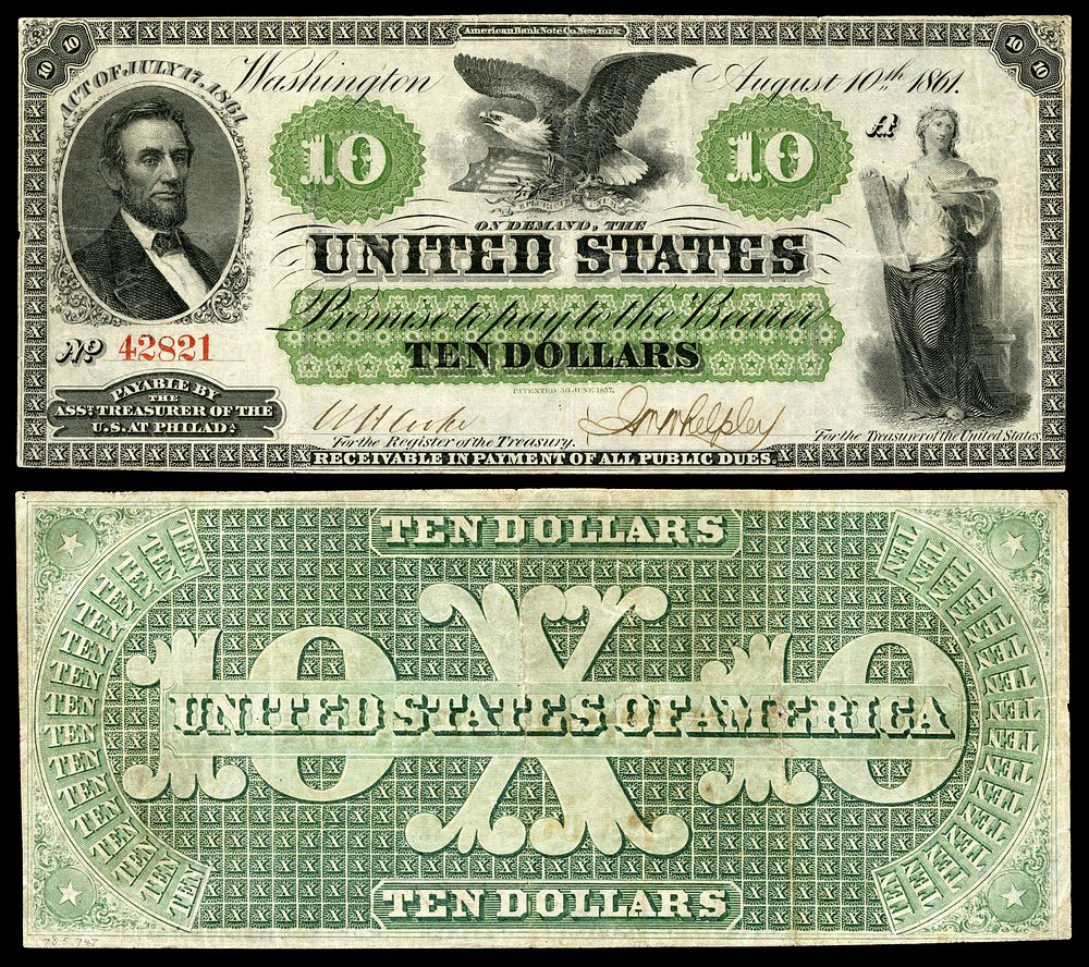 Demand Notes, Series 1861, were issued by the United States in $5, $10, and $20 denominations. The term "Greenback"…